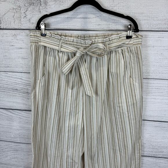 Kate & Sam Plus Size Tan Cream Striped Tie Waist Wide Leg Pants Size XXL - Picture 2 of 9